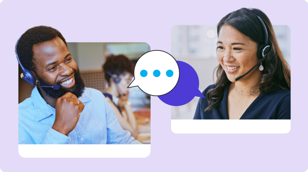 Woman and Man customer service chat