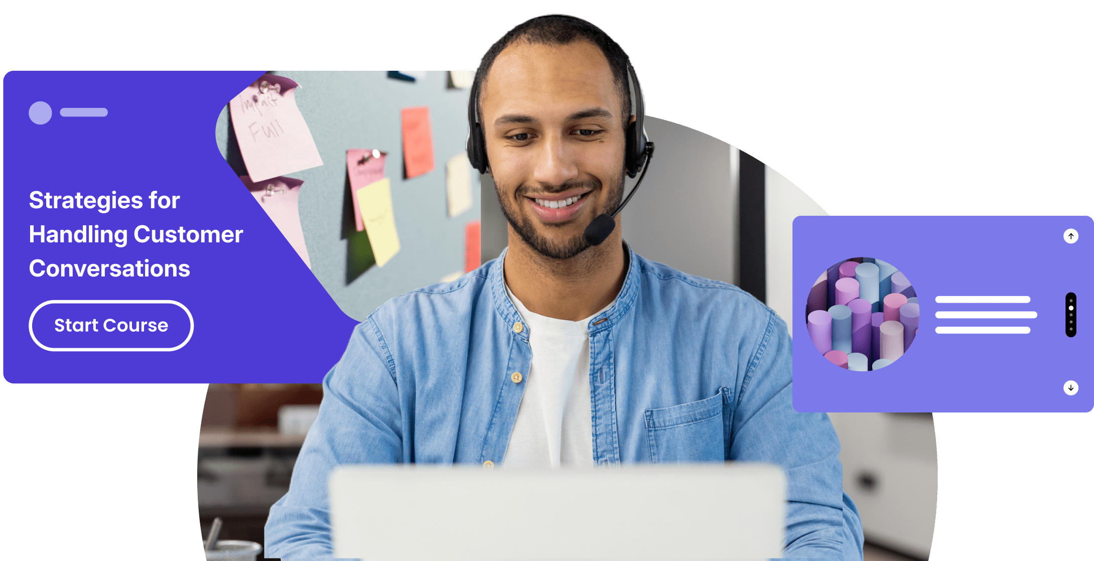 man smiling with head set and computer