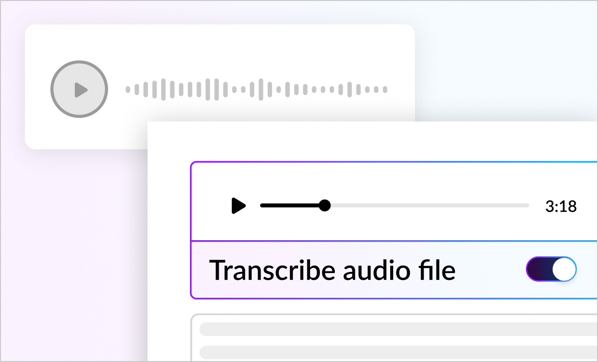 Illustration showing an audio file being automatically transcribed with AI.