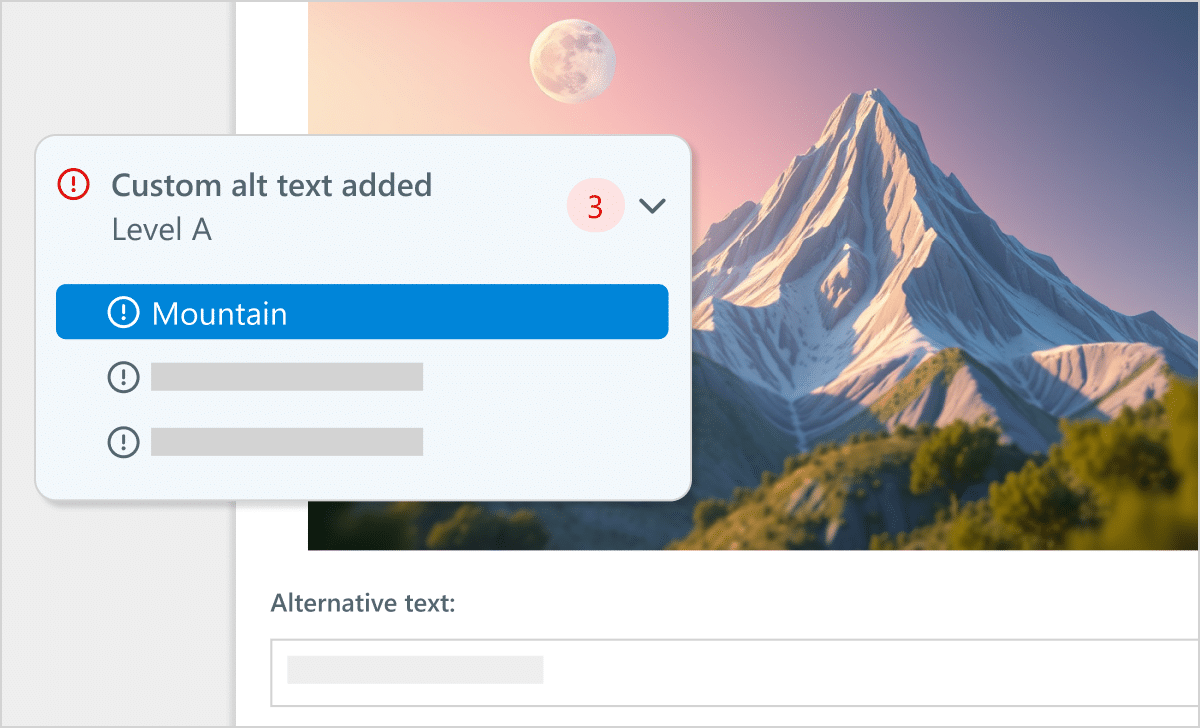Illustration showcasing the accessibility checker in Storyline flagging a potential accessibility issue within a course.