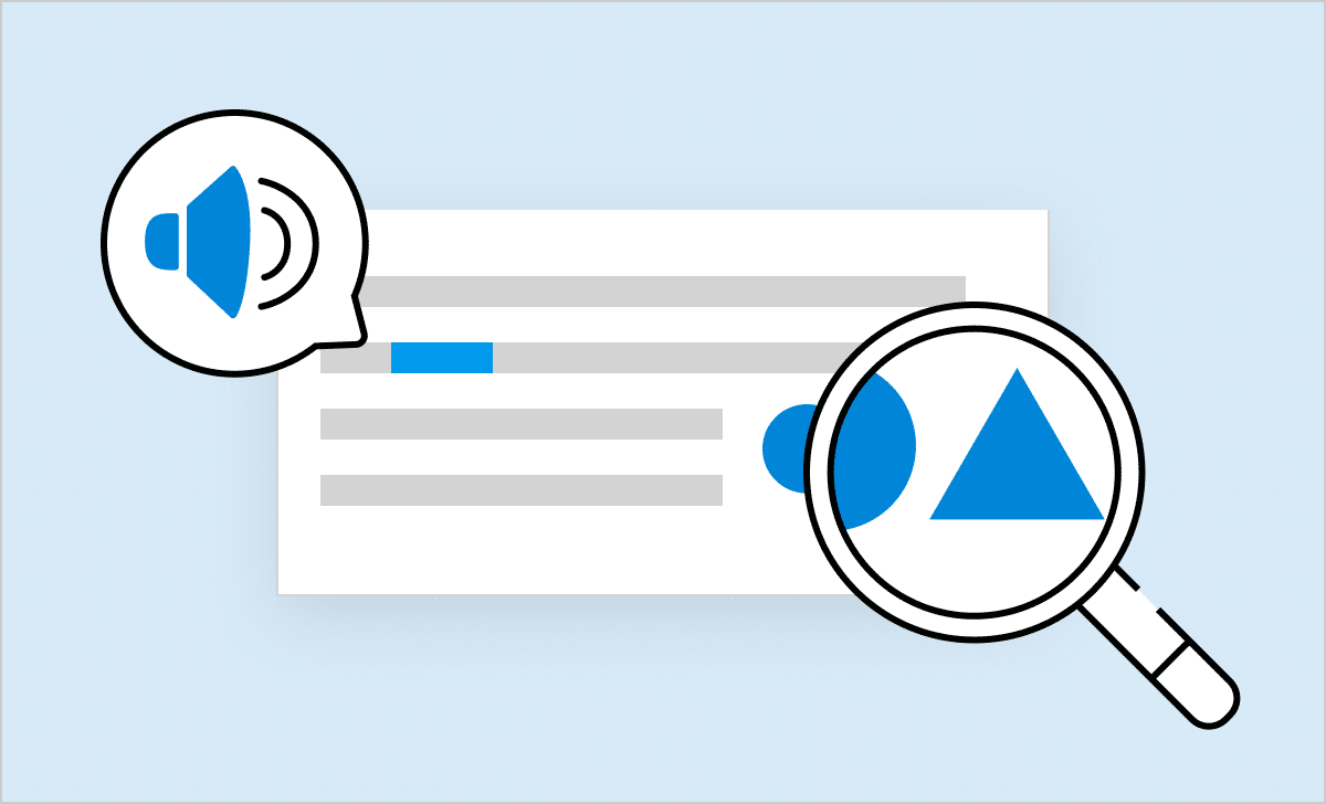 Illustration showing a simplified version of Microsoft Narrator and Magnifier to represent Storyline now supports these assistive technologies.