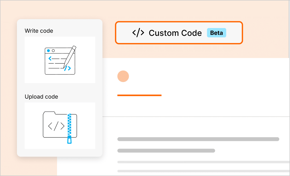 Illustration of the Code Block window in Rise, prompting the user to add code or upload a project. 