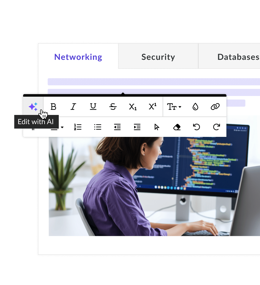 Rise interface showing that you can edit the content of a tabs interaction with AI Assistant.
