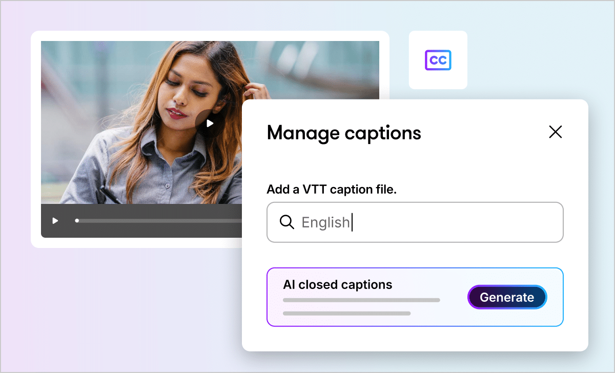 Articulate 360 interface showing that in addition to uploading existing caption files, you can now use AI to generate them —right in Rise.
