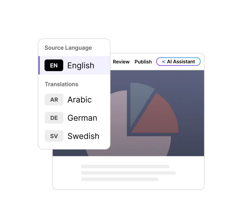 Articulate 360 interface showing that you can manage multiple language versions as one unified course.