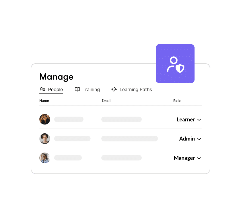 Articulate 360 admin dashboard with a shield icon on top, showing that our distribution platform has built-in privacy protections.