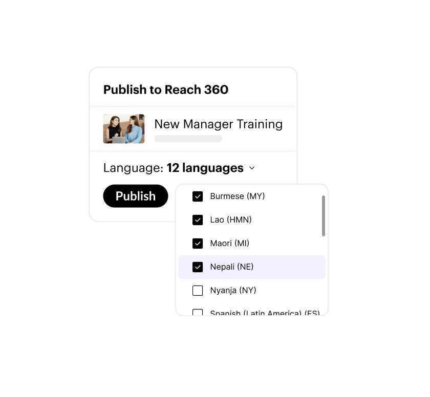 Articulate 360 interface showing that you can publish every language version at the same time.