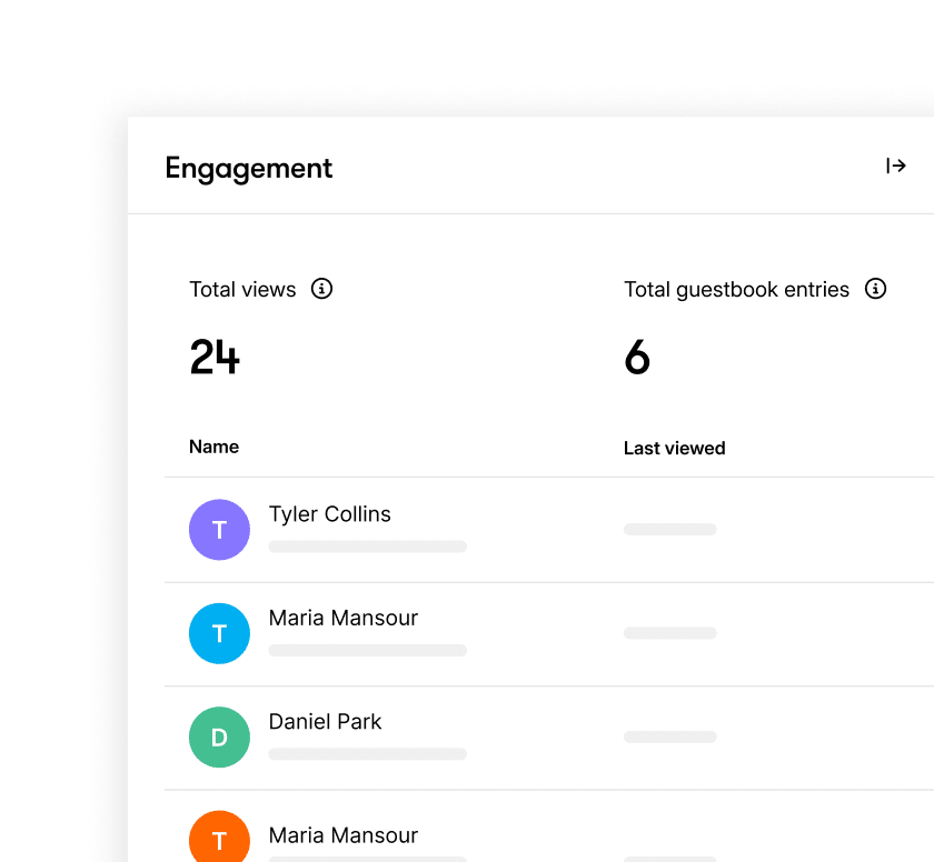 Articulate 360 interface showing the Quick Share dashboard with metrics like total views and the names of any one who signed the guestbook.
