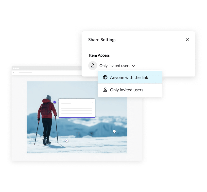 Articulate 360 interface showing that you can control review access by allowing anyone with the link or only invited users to view or comment.