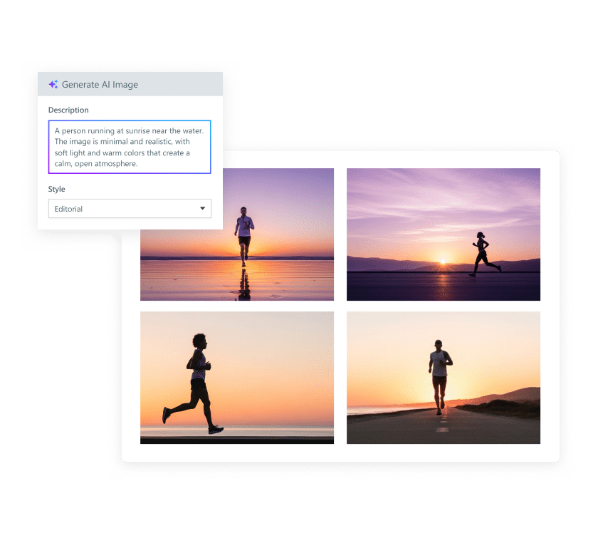 Articulate 360 interface showing that when you enter a prompt, our AI image generator gives you four options to choose from.