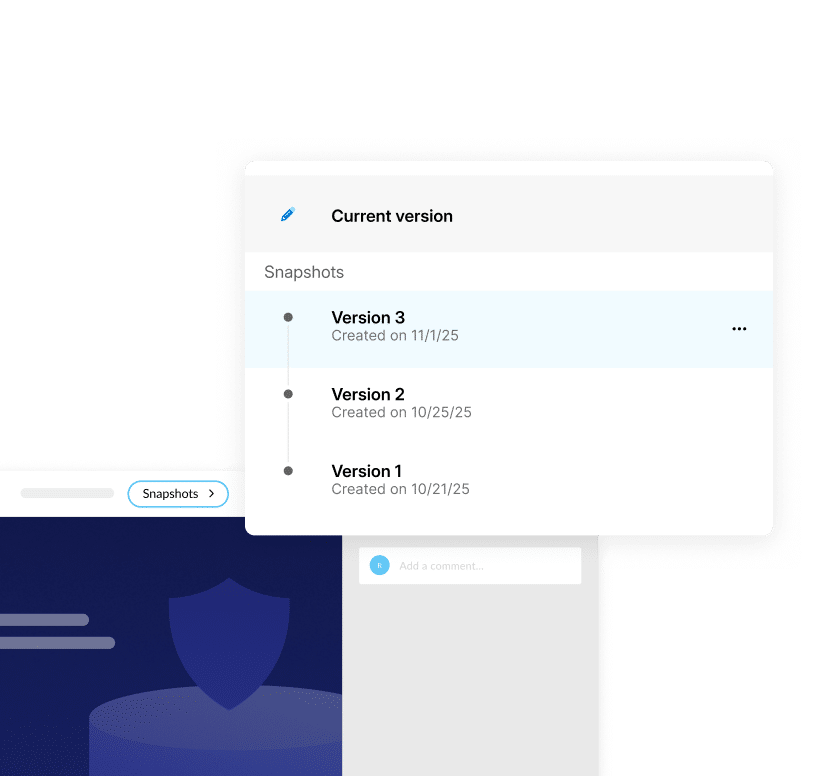 Articulate 360 interface showing that you can view and restore previous course versions along with their associated comments.