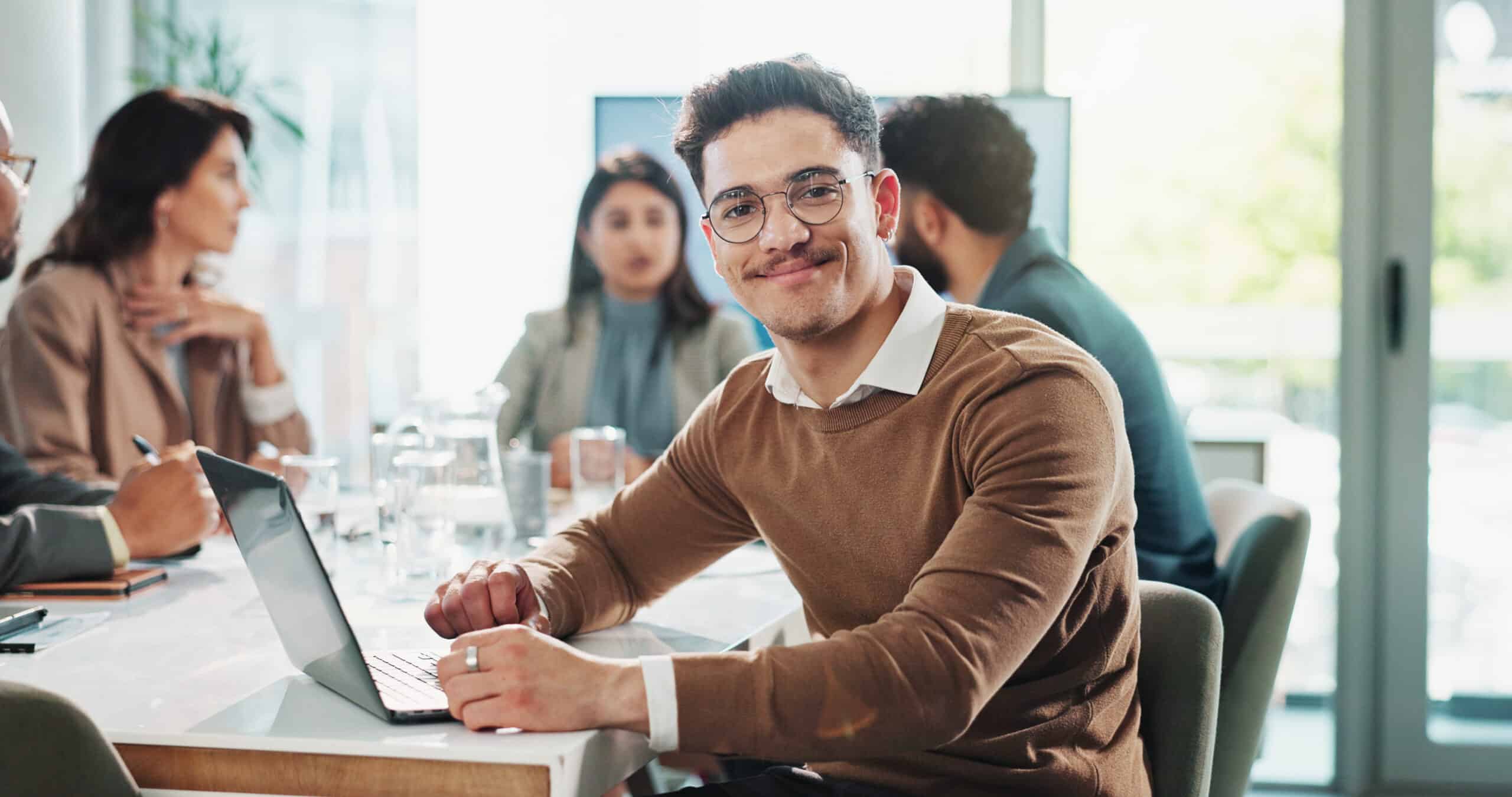 Business person sitting at a table during a meeting