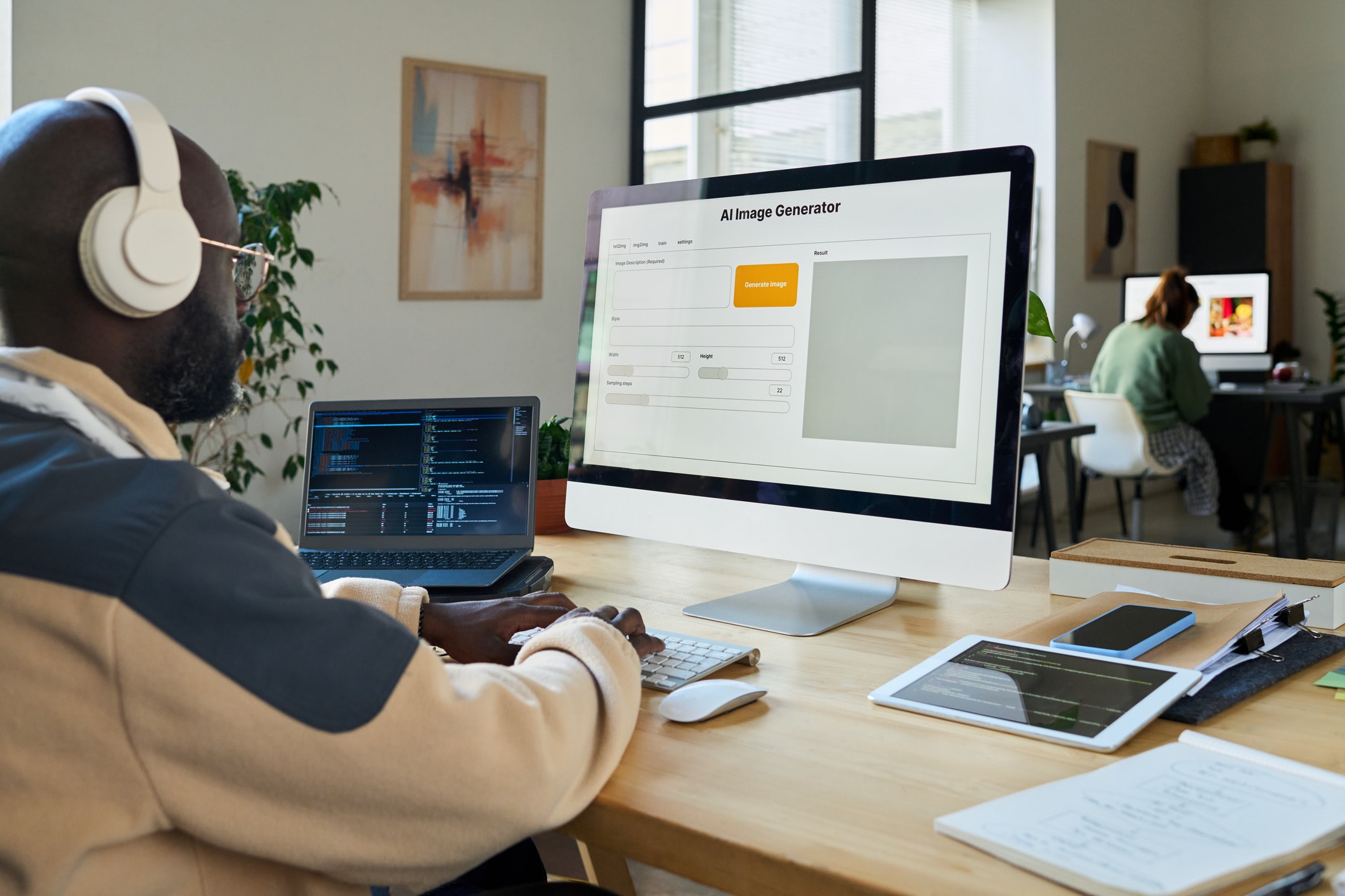 Person testing an AI image generator on a computer