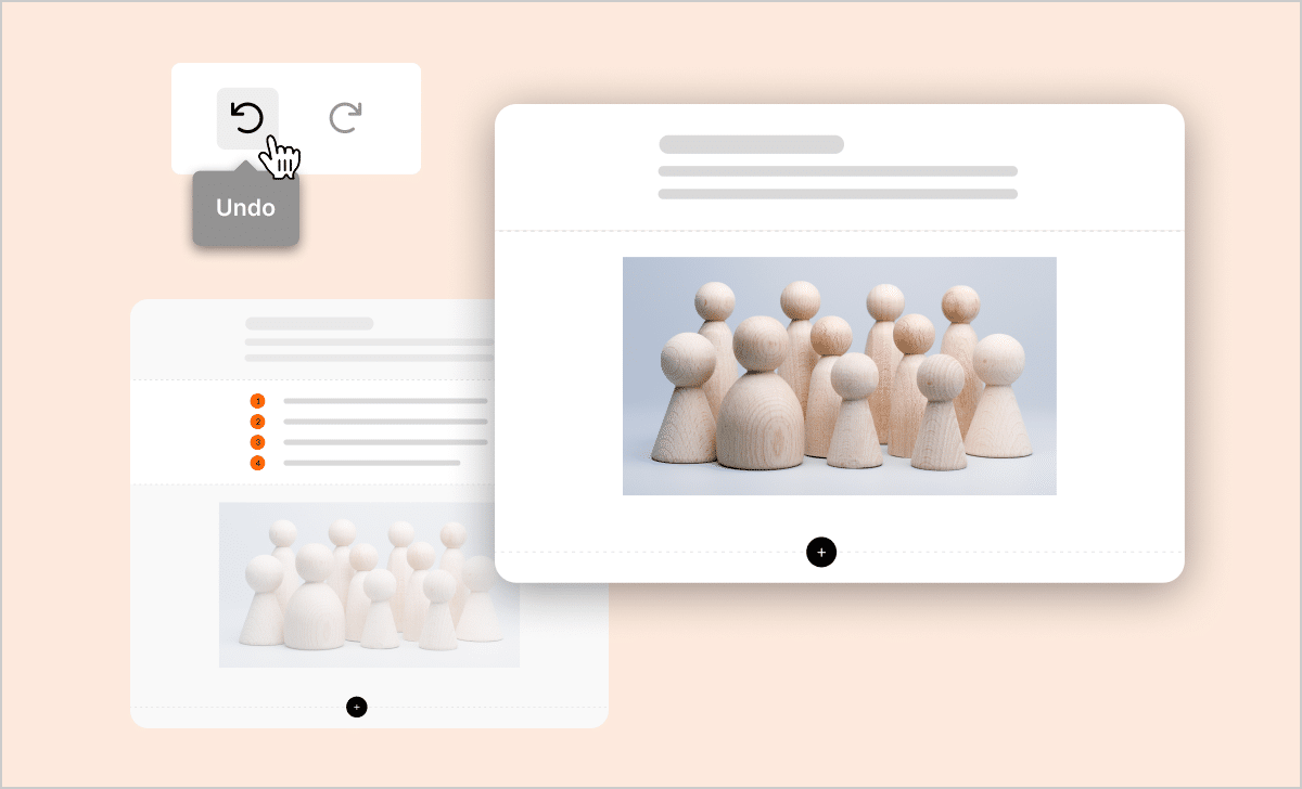 Articulate 360 interface showing the undo and redo buttons alongside two versions of a lesson.