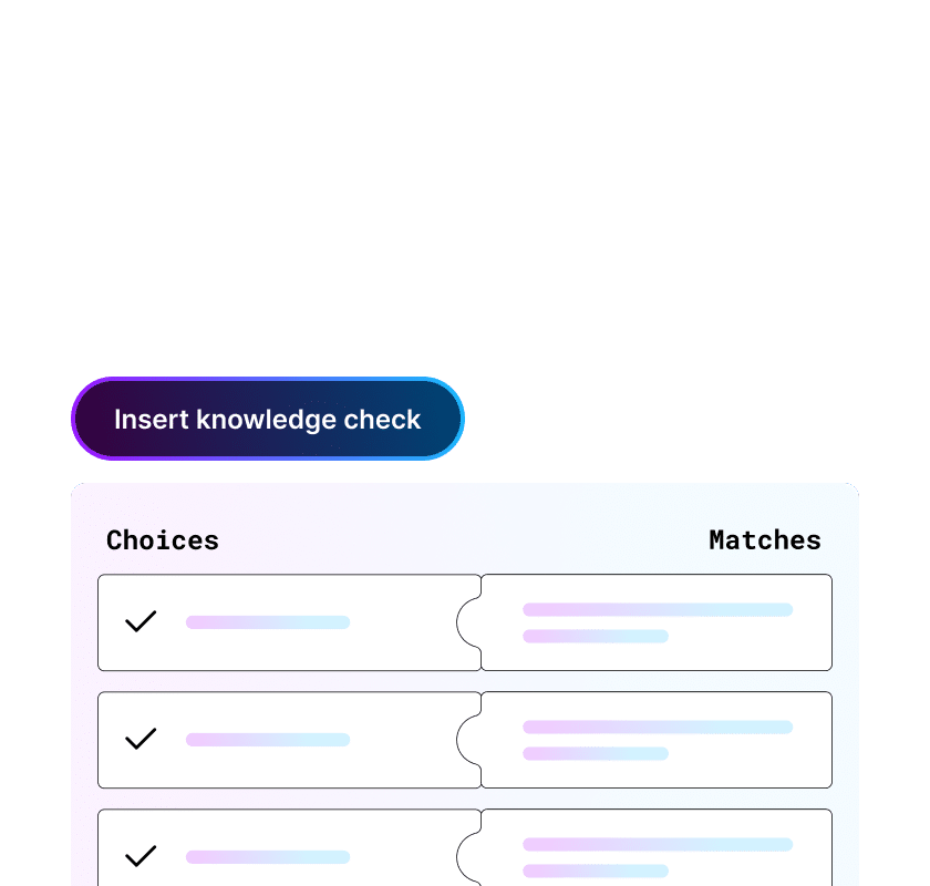 Articulate 360 interface showing the ability to AI generate matching quiz questions.