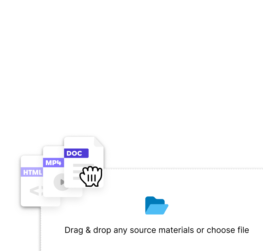 Articulate 360 interface showing the ability to generate courses using HTML, MP4, or DOC files.