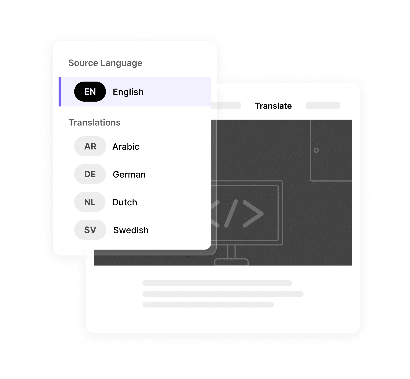Localization interface showing the list of languages a piece of training content is localized into.