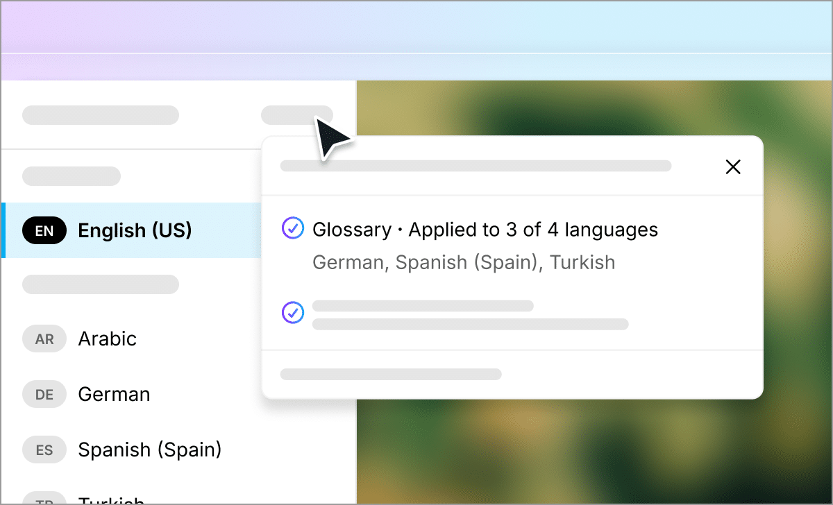 A creator updating the global glossary to multiple languages at the same time.