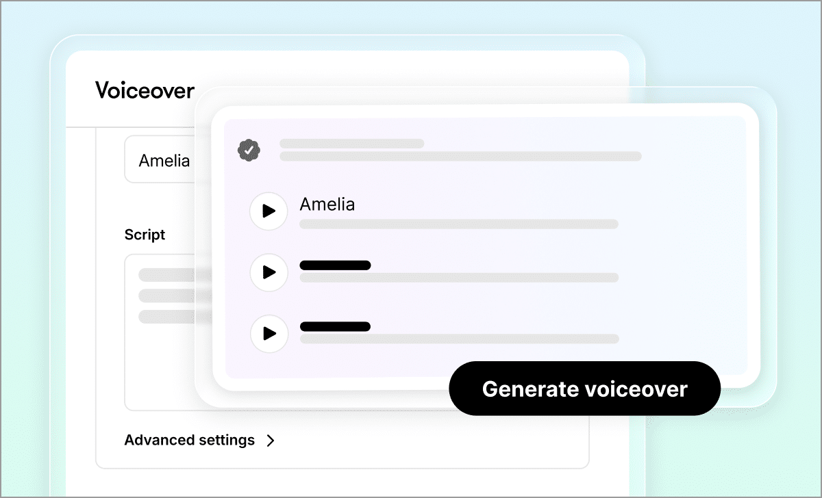 Articulate 360 interface showing a library of premium voices, with different options for narrative style, age, and gender.