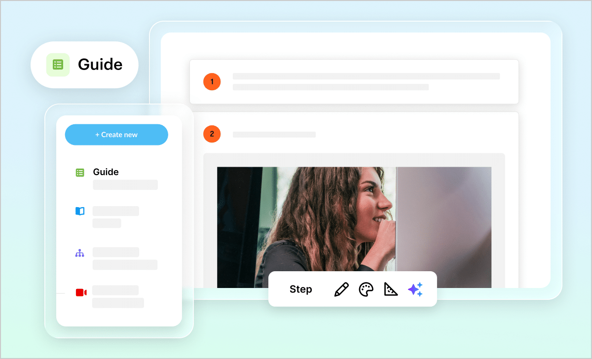 Articulate 360 interface showing the option to create a new guide, with numerical steps and images.