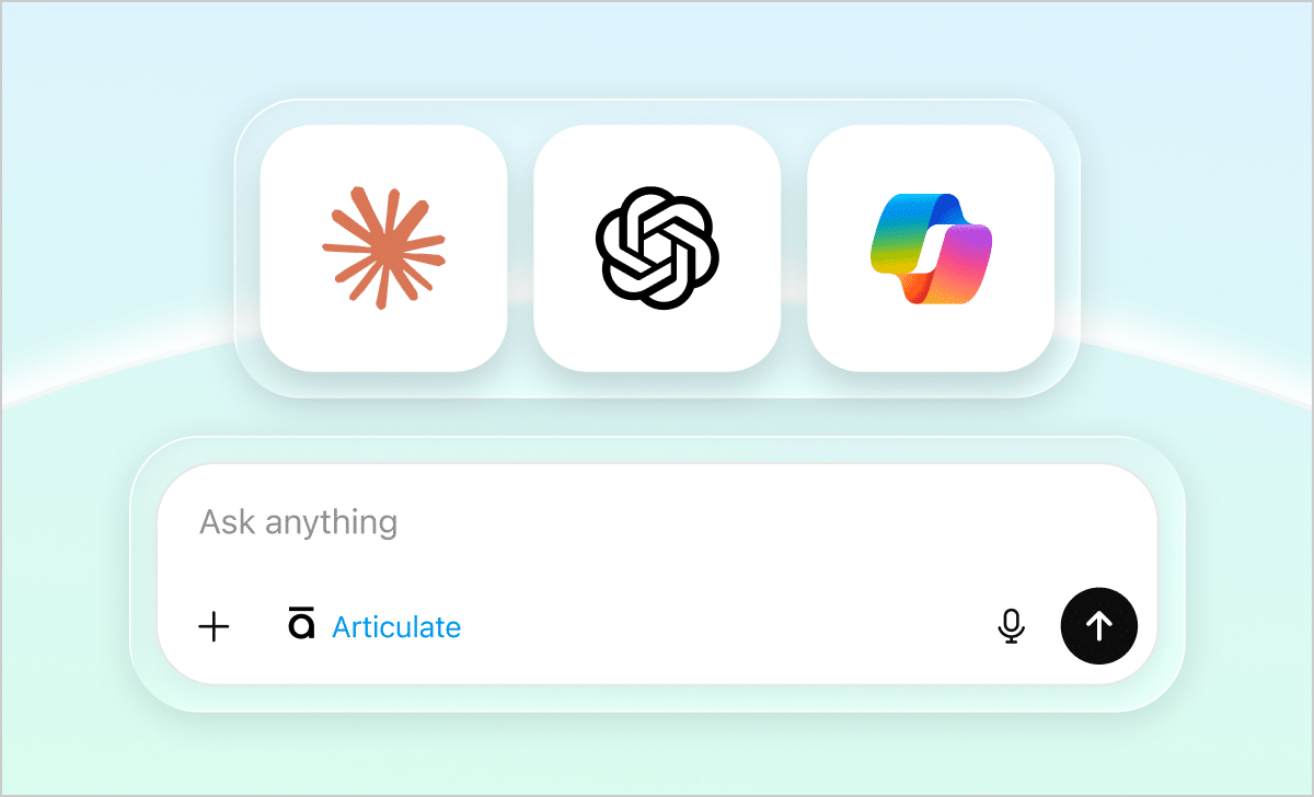 Articulate 360 interface showing integrated Claude and ChatGPT icons, with a button prompting creators to open the apps directly in the Articulate platform.